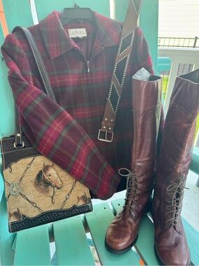 Vintage Casual Corner Annex Red Tartan Plaid Wool Blend Jacket Size 10